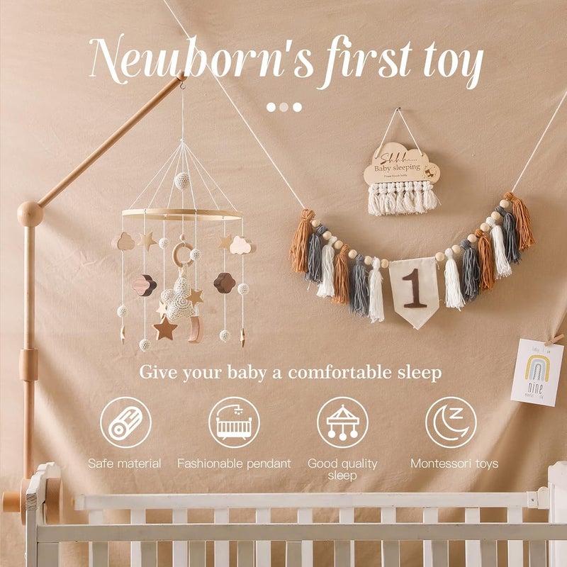 let's make Baby Crib Mobile for Boys Girls| Boho Nursery Mobile| Gender Neutral Hand-Crocheted Mobile| Ceiling Mobile - Stars, Clouds, Moon - Image 4